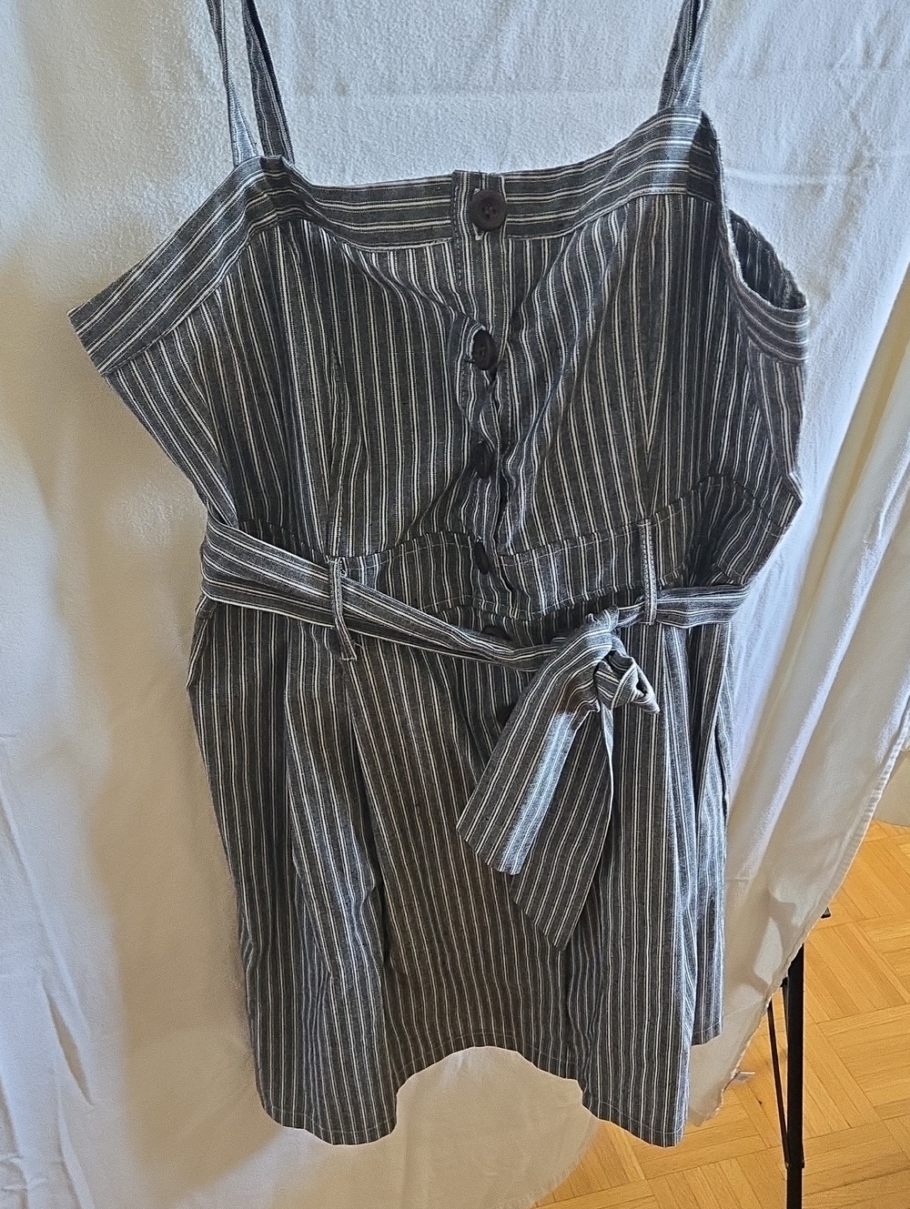 Revamped Black & White Striped Tie-Waist Mini Dress